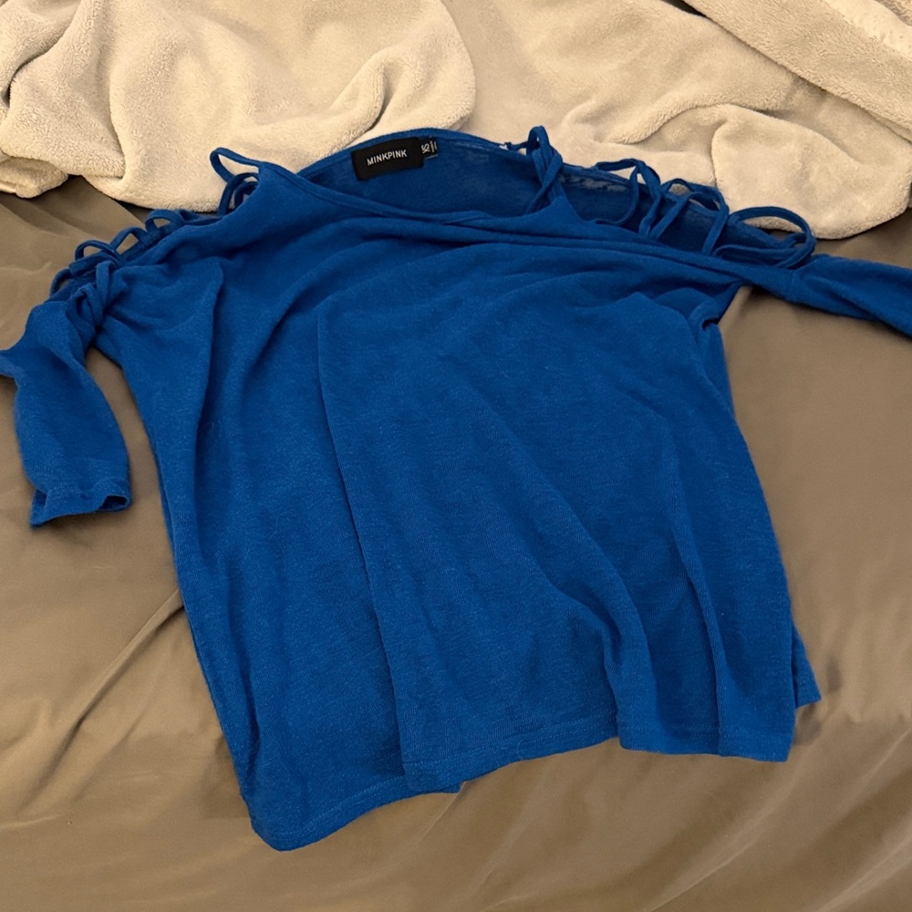 MINKPINK Royal Blue Blouse with Shoulder Ties